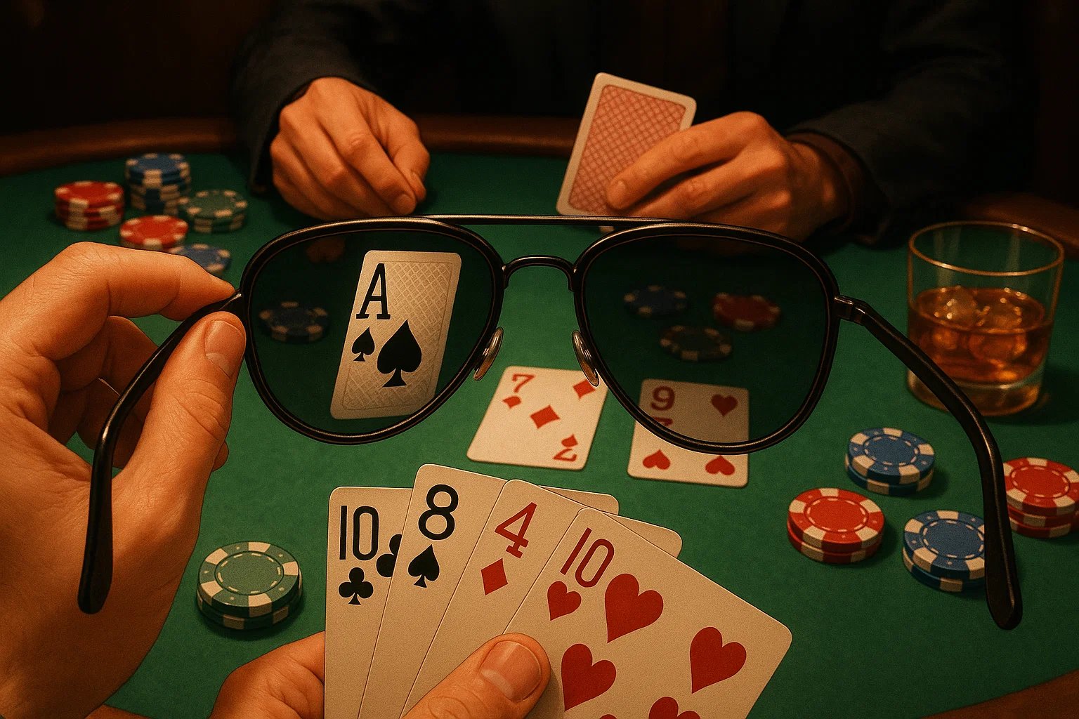 Player wearing invisible ink glasses during a poker game